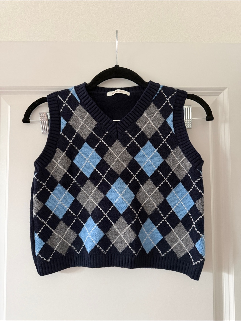 Navy Argyle Knit Sweater Vest - Blue & Gray